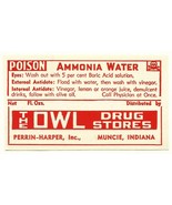 1 Antique Pharmacy Label AMMONIA WATER Poison w/ Skull Owl Drug Stores M... - $516.52 MXN