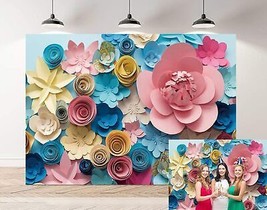 7x5ft 3D Colorful Paper Flowers Backdrop Wedding Rose Hand Make Flower B... - £20.13 GBP