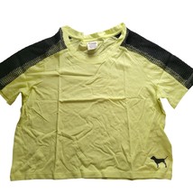 PINK Victoria&#39;s Secret Small neon yellow logo mesh perfect crop short sleeve tee - $12.00