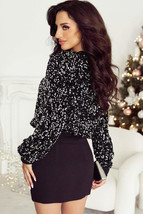 Black Sequined Long Sleeve Crew Neck Cropped Blouse - $40.99