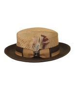 Men&#39;s Bruno Capelo Belvedere 2-Tone Straw Style Fedora Hat BD959 Tan Brown - $123.77 CAD