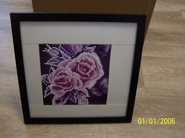 Handcrafted Diamond Art Painting of Pink Roses and Purple Butterflies w/... - £31.29 GBP