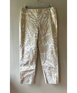 Bahama Hand Prints Sz 14 Stretch Pull On Cream Palm Print Capri Pants - $480.92 MXN