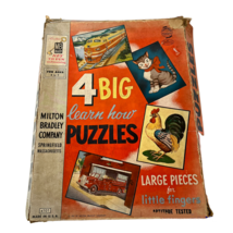 Four 4 Big Learn How Puzzles Large Pieces By Milton Bradley #4707 Vintage 1957 - £11.99 GBP