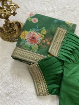Organza Silk Saree with Ready to Wear Blouse, Floral Print Zari work Border Gift - £60.17 GBP