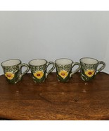 Lot of 4 Temp-tations Old World Flower Mug Cup Set Green Yellow Flower - $445.14 MXN