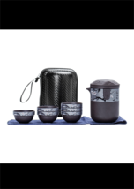 Purple clay tea set portable set, travel tea set. - $89.00