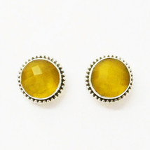 925 Sterling Silver Yellow Onyx Earrings Stud Handmade Gemstone Jewelry - £33.13 GBP