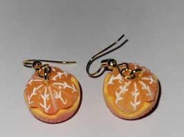 Orange Earrings Gold Tone Wire Fruit Charm Citrus Half Peeled - £6.85 GBP