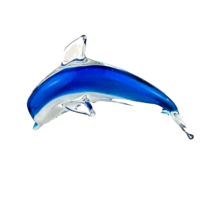 Art Glass Dolphin Blue White - $22.77