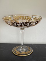 Vintage Bohemian Moser Raised Encrusted Gold 9 3/8&quot; Tall Centerpiece Com... - £315.75 GBP