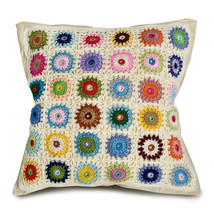 Striking Colors of Rainbow Floral Crochet Granny Square Cotton Pillow Case - £27.93 GBP
