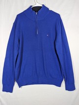 Tommy Hilfiger Sweater Adult Lg Blue Lux Cotton Padded Sleeves Zip Mens ... - $14.95
