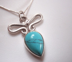 Blue Turquoise Teardrop 925 Sterling Silver Pendant receive exact item - £7.18 GBP