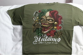 Joker Skull Skeleton Smoking Untamed Aqui Se Juega La Vida Olive Green T-SHIRT - £8.43 GBP