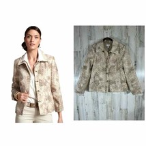 Chicos Jacket Tan Brown Gold Abstract Metallic Silk Blend Lined Size 1 M... - $20.77