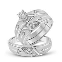 10kt White Gold His Hers Round Diamond Cross Matching Bridal Wedding Ring Set - £688.94 GBP