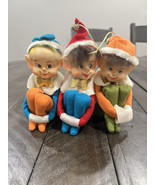 Vintage Knee Hugger Elf Set Of 3 Orange Green Blue MCM Christmas Pixie J... - $128.69