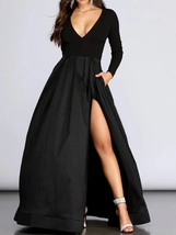 V-Neck  Thigh-High Slit Dress  SATIN  Modern Style  Elegant  Evening Dresses for - £94.78 GBP