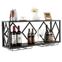 Wall Mounted Wine Rack for 39 Bottles and 12 Glasses - Color: Black - $2,719.79 MXN