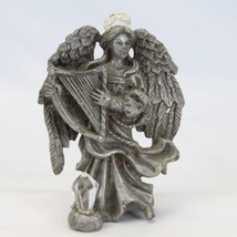 Sunglo Denicolo Pewter Fairy Figurine With Harp And Swarovski Crystal - $22.53