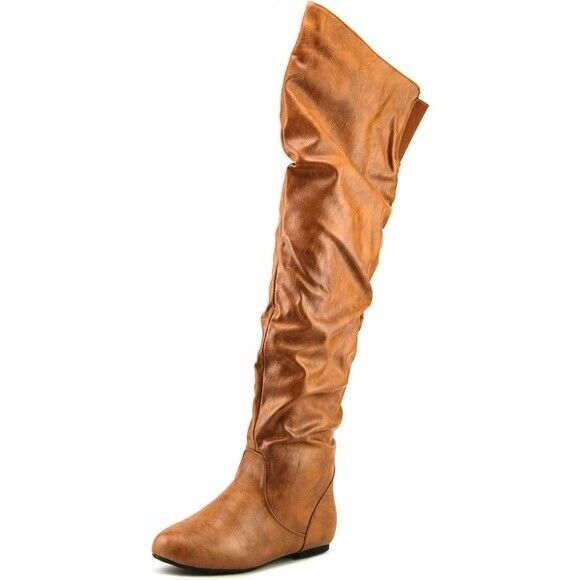 Top Moda Jl-21 Round Toe Leatherette Over The Knee Slouch Flat Dress Boots