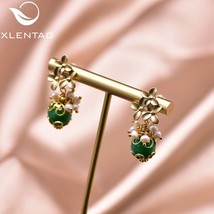 XlentAg Natural Freshwater  Fashion Drop Earrings Green Stone Women Wedding Part - £18.53 GBP