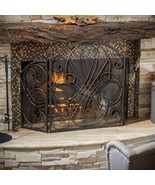 Rosalinda Black Gold Finish Floral Iron Fireplace Screen - £186.86 GBP