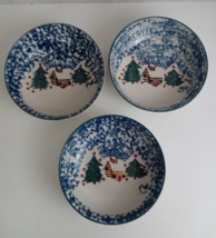 3 Folk Craft Cabin in the Snow Soup/ Cereal Bowls 6.5&quot; By Tienshan - £8.32 GBP