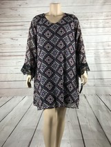 ING+ Women&#39;s Plus Size Abstract Printed Lace-Hem Sleeves Shift Dress NWT 1X - $15.35