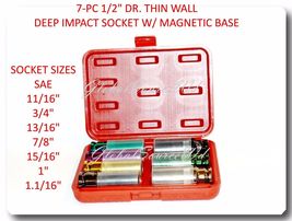 7 Pc 1/2&quot; DR Thin Wall Deep Impact Socket W Magentic Base SAE 11/16&quot; to 1.1/16&quot; - $601.00