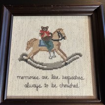 Completed &amp; Framed Cross Stitch Teddy Bear On Rocker 9x9 Framed - £20.11 GBP