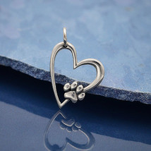 Sterling Silver Heart Charm with Pawprint 21x14mm - $493.41 MXN