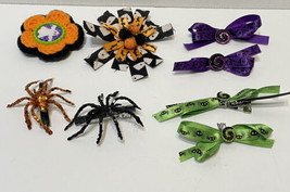 Youth Girls Halloween Hair Accessories Barrettes Ghost Spider Pom Poms Lot of 8 - £12.33 GBP
