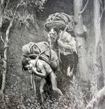 Two Captives Struggle Native American Print 1908 Boy Captive In Canada A... - $19.99