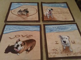 4pc dogs fabric coasters quilted handmade beach sand shepard ocean waves... - £3.98 GBP