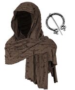Wrap Dune Wasteland Hooded Shawl W Viking Brooch Cowl Scarf Rogue Mediev... - $23.71