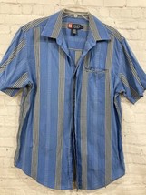 Chaps Men&#39;s Button Down Shirt Blue Striped Short Sleeve Pocket Cotton M - $14.84