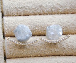 Gold Tone Jeweled Earring Jackets Light Blue Raw Crystal Stud Earrings - £23.44 GBP