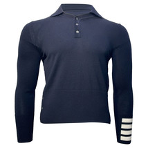 Thom Browne 4-Bar Long Sleeve Polo Shirt In Merino Wool Men Blue Size 46 - $665.95