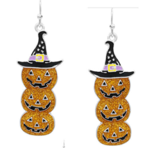 Halloween Three Pumpkin Drop Earrings White Gold - $12.29