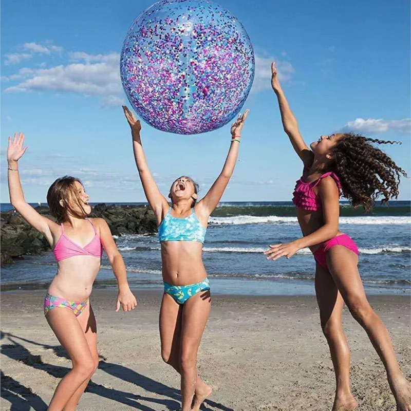 Inflatable Sequin Glitter Beach Balls 60cm Outdoor ultra-transparent PVC Flash - £13.54 GBP+