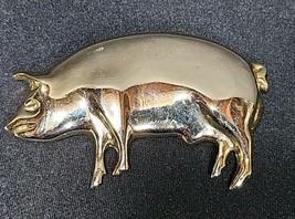 Vintage Whimsical Gold Tone Pig Brooch Pin Farmhouse Country Animal Jewelry - $25.48