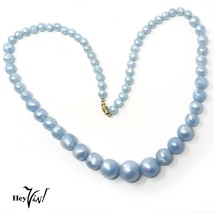 Vintage Single Strand Bead Necklace -  Baby Blue Graduated Beads - 25&quot; - Hey Viv - £17.32 GBP