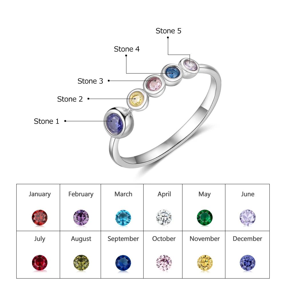 JewelOra 925 Sterling Silver Personalized Mother Ring with Birthstone Custom Fam - £22.87 GBP