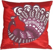 Pillow Decor - Proud Peacock Red Throw Pillow (KB1-0014-04-16) - £23.93 GBP