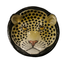 $15 Italian Leopard Cheetah Ceramic Wildlife Safari Decor Bowl Italy Black 9.5&quot; - £11.65 GBP