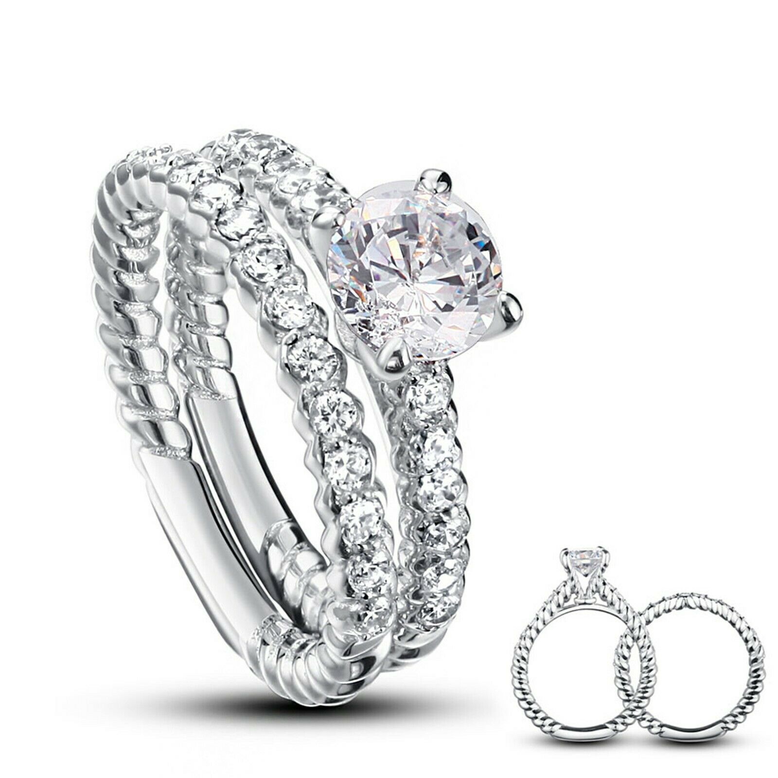 2-teiliges Brautset Hochzeit Verlobungsring Set erstellt Diamant 14 Karat... - $72.35