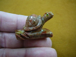 Y-TUR-LA-208) gray little baby Turtle on branch soapstone carving stone FIGURINE - £6.79 GBP