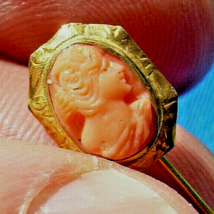 Original Antique Mediterranean Coral Pin SOLID 10K GOLD Handmade Victori... - $375.25